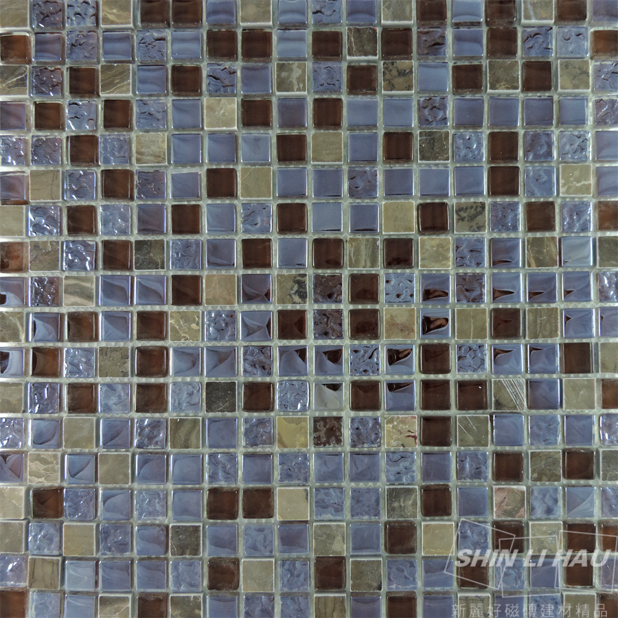 玻璃馬賽克-水石混拼[廚房、衛浴空間、主題牆適用] - 咖啡色(單顆尺寸:1.5x1.5x0.8CM)