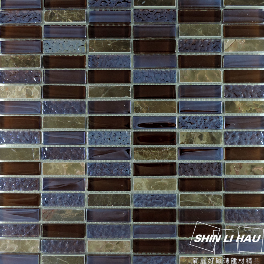 玻璃馬賽克-水石混拼[廚房、衛浴空間、主題牆適用] - 咖啡色(單顆尺寸:1.5x4.8x0.8CM)