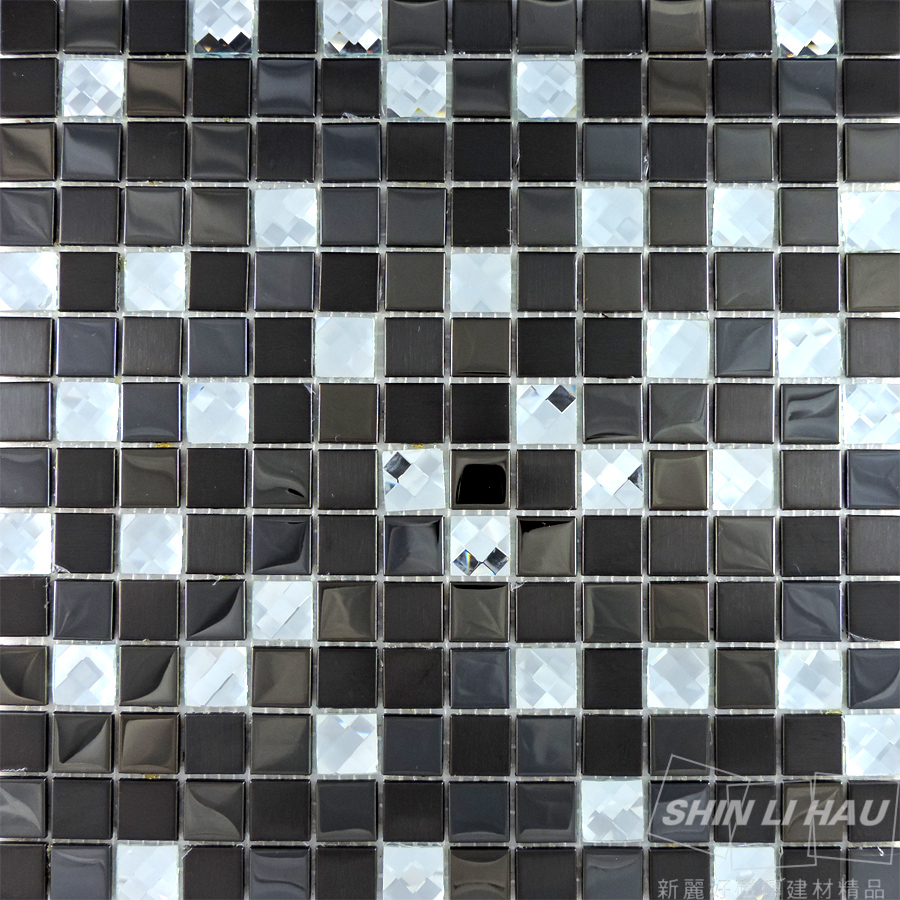 馬賽克磚-不銹鋼金屬鑽面混拼馬賽克[廚房、衛浴空間、主題牆適用] - 黑金鑽面(單顆尺寸:2x2x0.4CM)