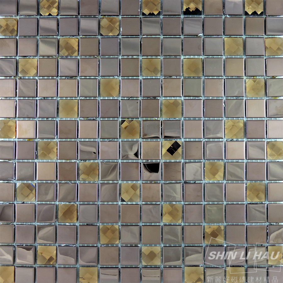 馬賽克磚-不銹鋼金屬鑽面混拼馬賽克[廚房、衛浴空間、主題牆適用] - 玫瑰金鑽面(單顆尺寸:2x2x0.4CM)